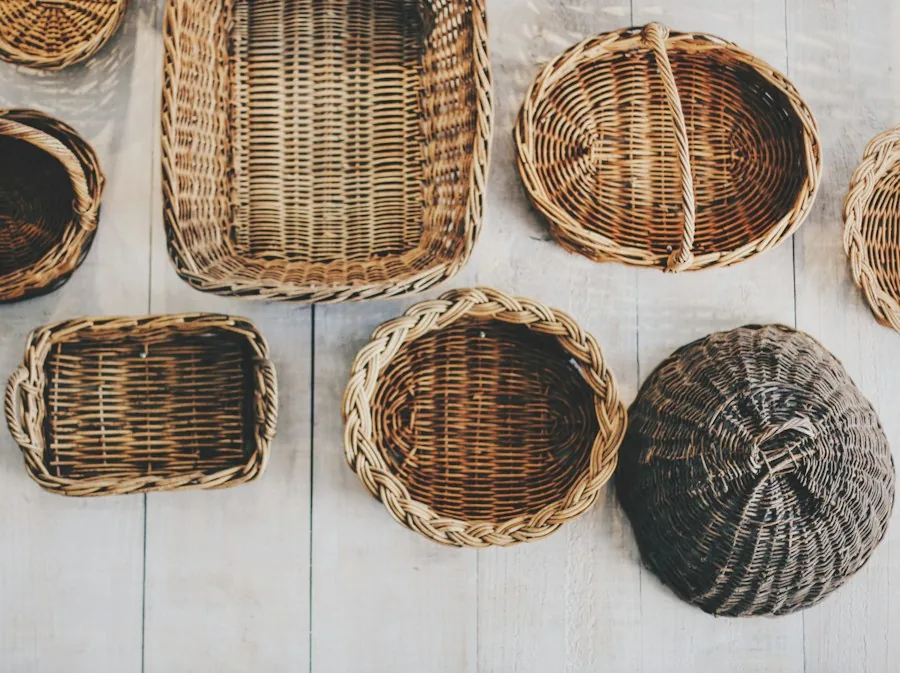 Assorted handwoven storage baskets seen from above