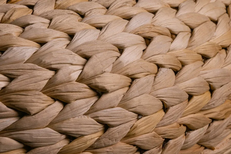 Close-up of a finished woven rattan surface