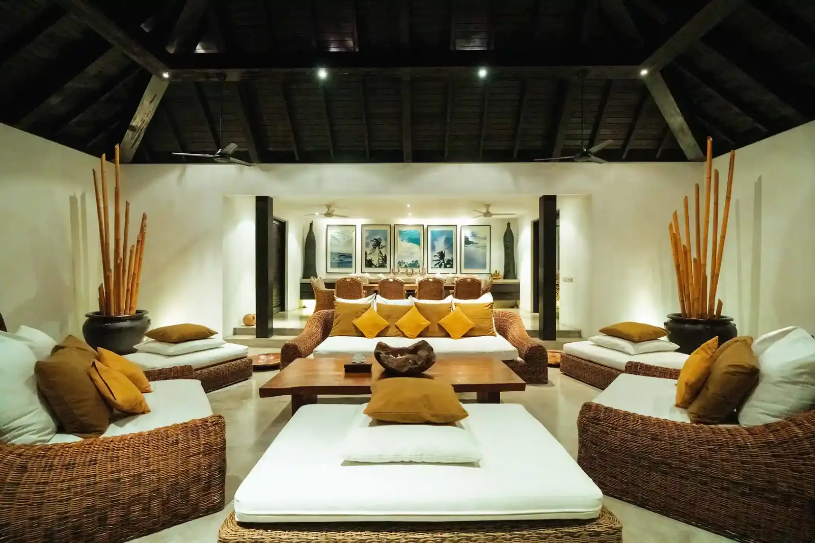 Symmetrical rattan lounge seating in a Canggu villa