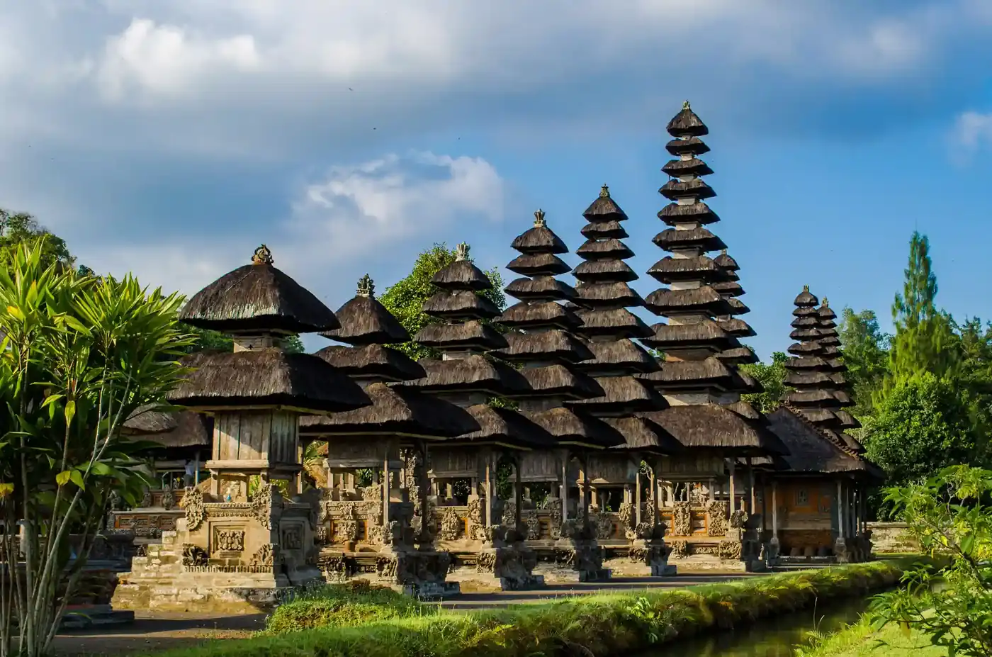 Tiered thatched shrines of Pura Taman Ayun temple
