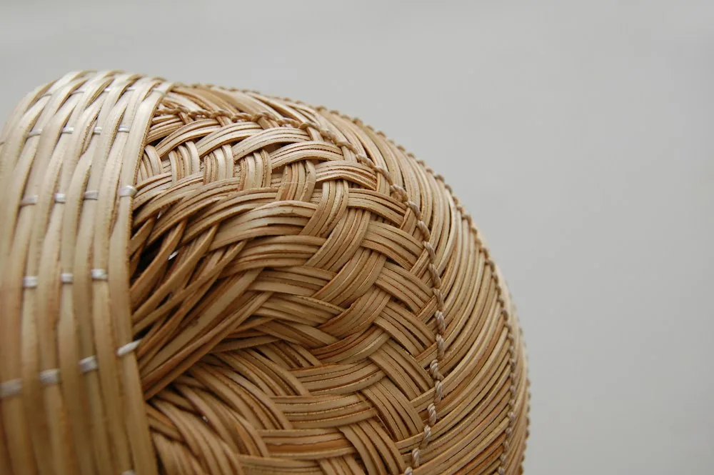 Close-up of a woven wicker basket rim