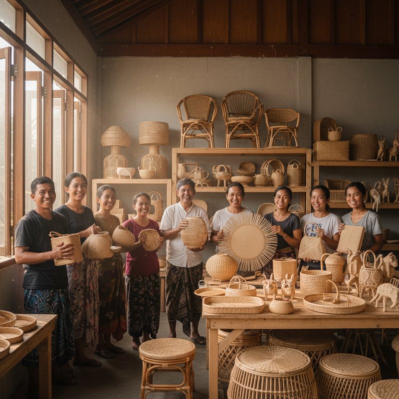 Bali Rattan Craft artisan team craftsmen workshop handmade rattan products Juara Holding Group