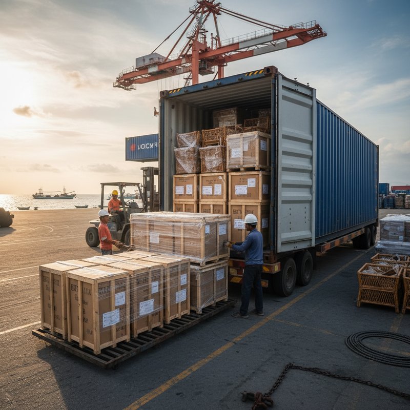 Rattan export shipping from Bali Indonesia container loading international logistics