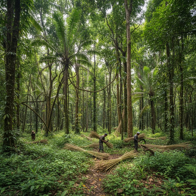 Sustainable rattan plantation forest Indonesia Kalimantan eco-friendly natural material harvesting
